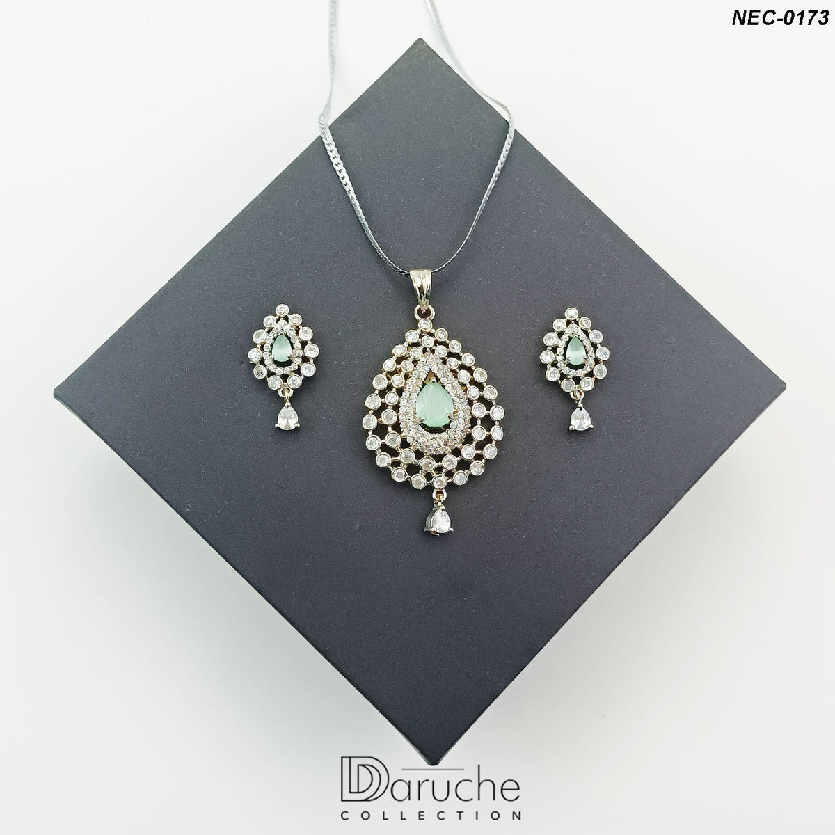 Silver Plated Soft Mint Zircon Stone Necklace Set