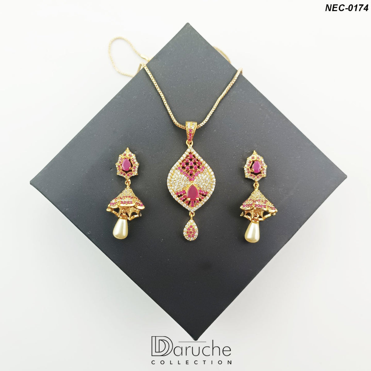 Gold Plated Soft Purple & White Zircon Stone Necklace Set