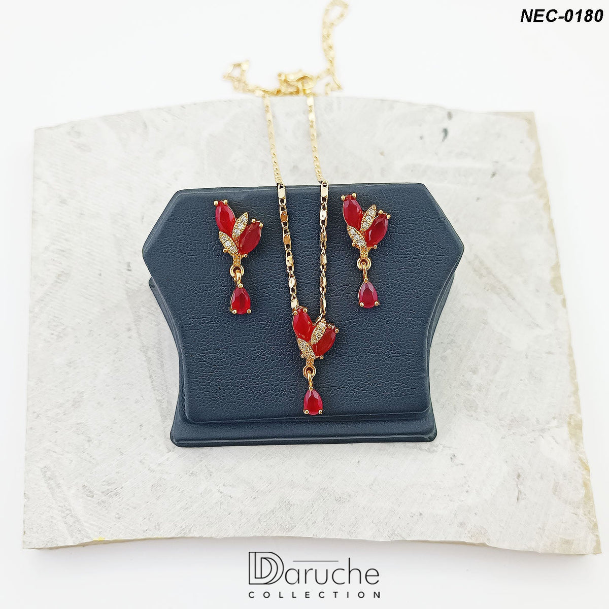 Gold Plated Ruby Zircon Stone Necklace Set