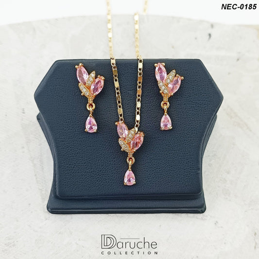 Gold Plated Pink Zircon Stone Necklace Set