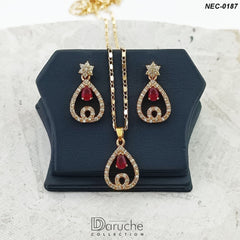 Gold Plated Ruby Zircon Stone Necklace Set