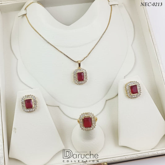 Gold Plated Ruby & White Zircon Stone Necklace Set