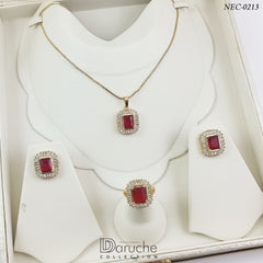 Gold Plated Ruby & White Zircon Stone Necklace Set