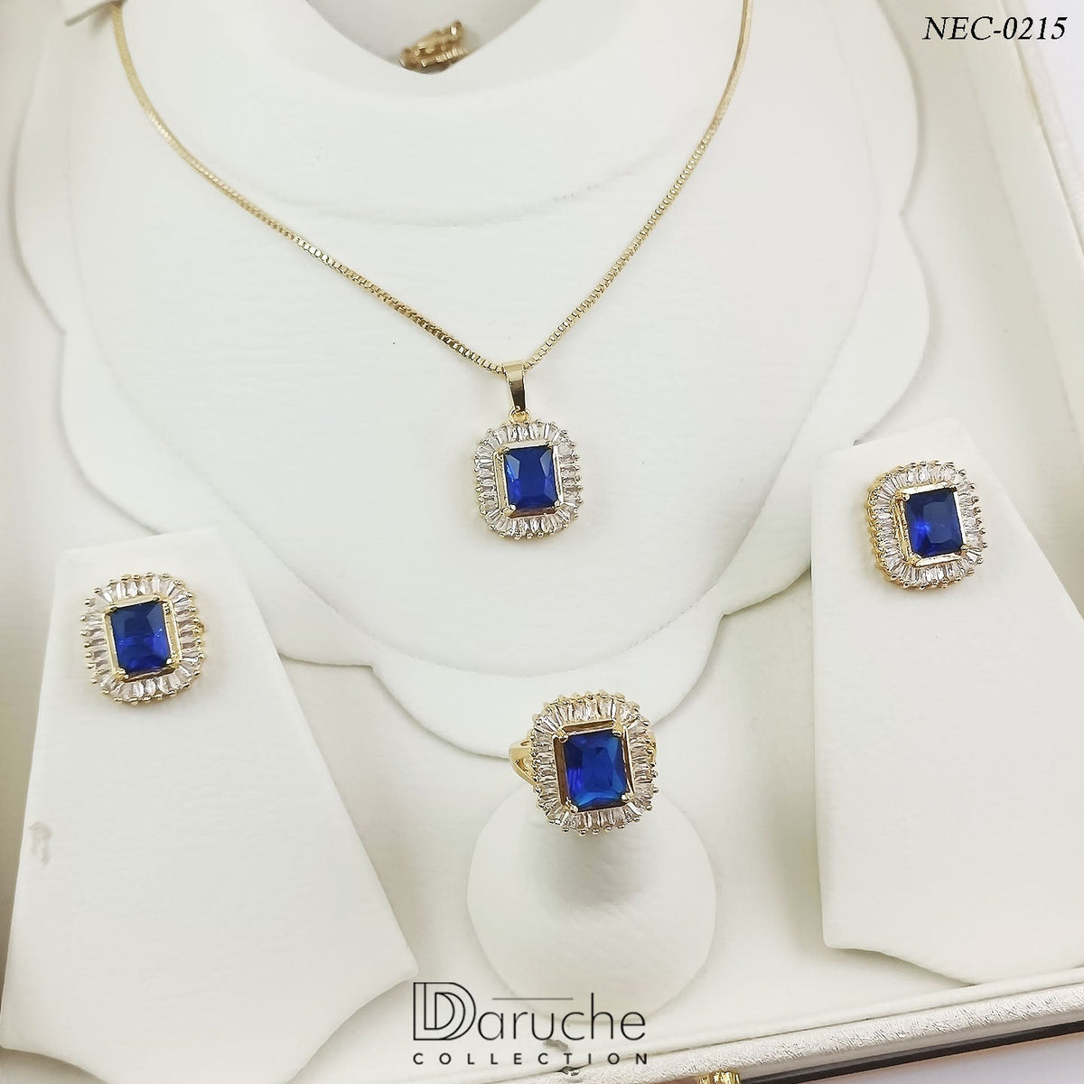 Gold Plated Navy & White Zircon Stone Necklace Set