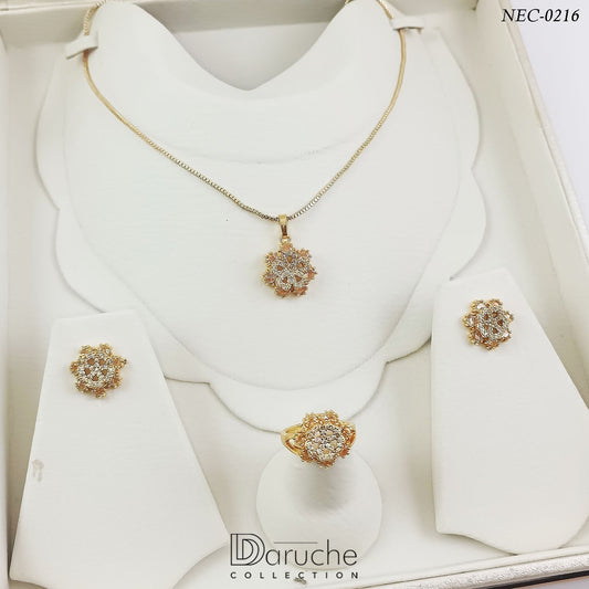 Gold Plated Champagne & White Zircon Stone Necklace Set