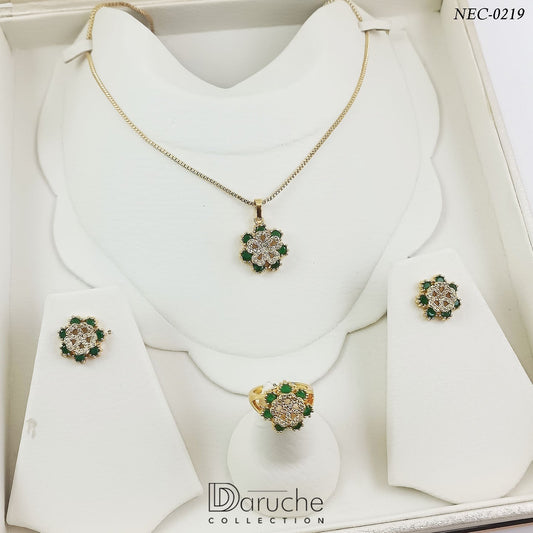 Gold Plated Green & White Zircon Stone Necklace Set