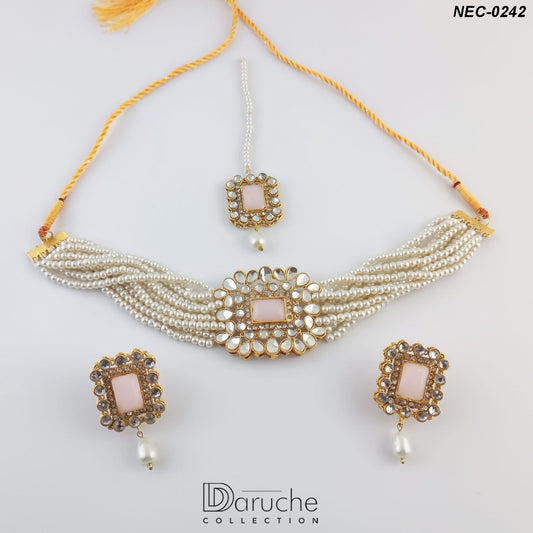 Gold Plated Pink Necklace Set