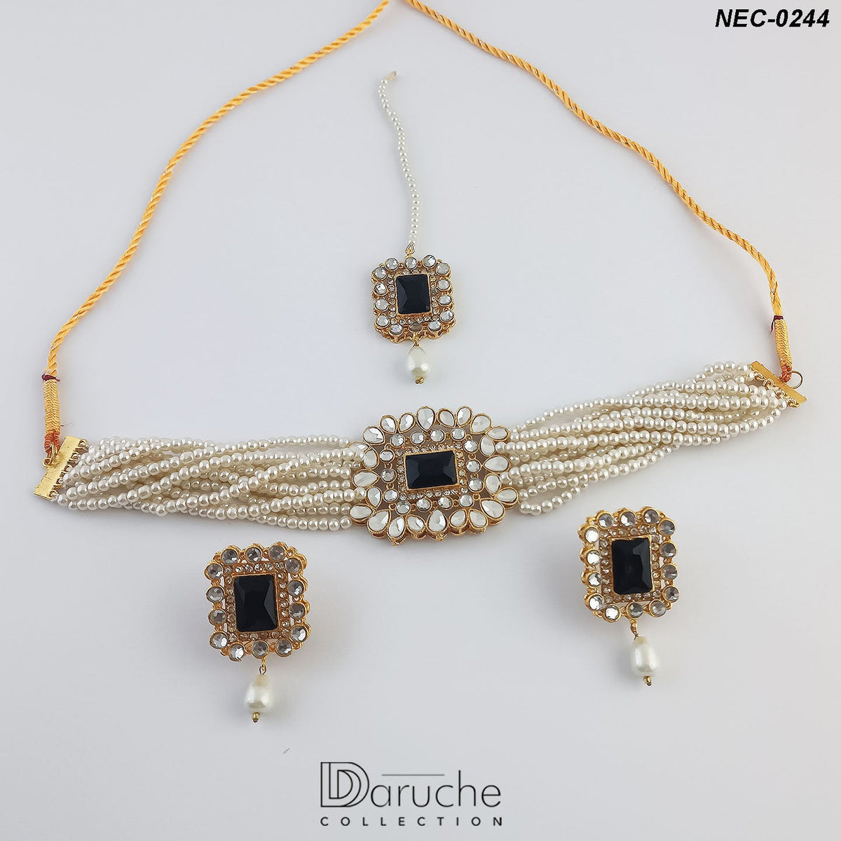 Gold Plated Black Necklace Set