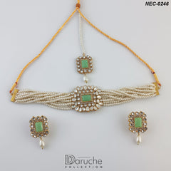 Gold Plated Mint Green Necklace Set