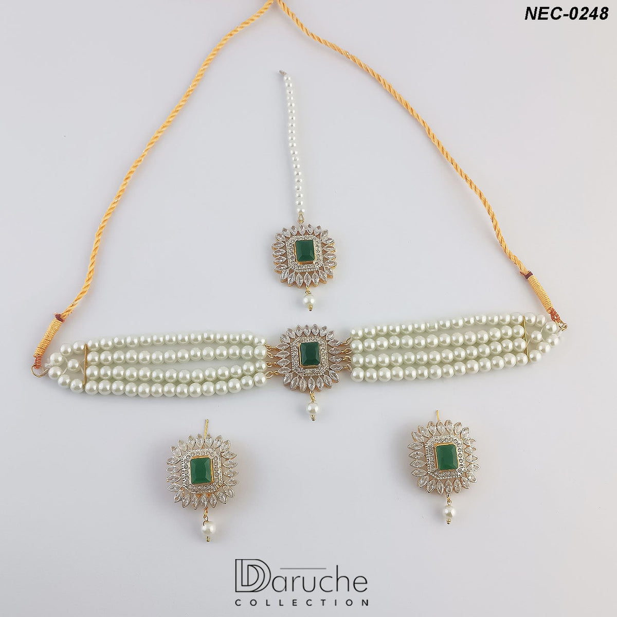 Gold Plated Green & White Zircon Stones Necklace Set