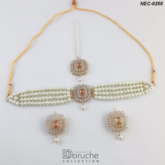 Gold Plated Champagne & White Zircon Stones Necklace Set