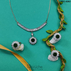 Silver Plated Green & White Cubic Zircon Stone Necklace Set