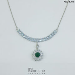 Silver Plated Green & White Cubic Zircon Stone Necklace Set