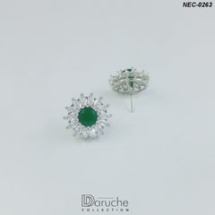 Silver Plated Green & White Cubic Zircon Stone Necklace Set