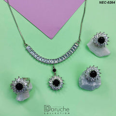 Silver Plated Black & White Cubic Zircon Stone Necklace Set