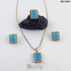 Gold Plated Feroza Stone Necklace Set