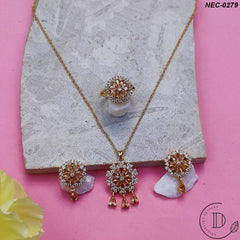 Gold Plated Champagne & White Zircon Stone Necklace Set