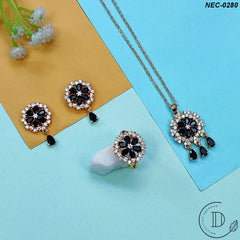 Gold Plated Black & White Zircon Stone Necklace Set