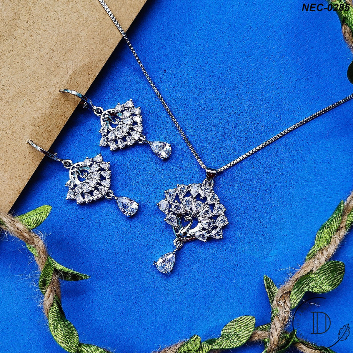 Silver Plated Cubic Zircon Stone Necklace Set