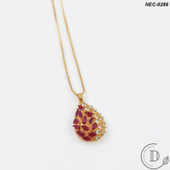 Gold Plated Maroon & White Zircon Stone Necklace Set