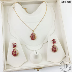 Gold Plated Maroon & White Zircon Stone Necklace Set