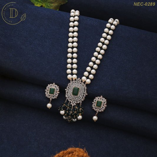 Gold Plated Green & White Zircon Stone Necklace Set