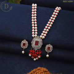 Gold Plated Maroon & White Zircon Stone Necklace Set