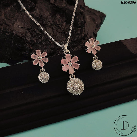 Sparkle Pink American Diamond Necklace Set