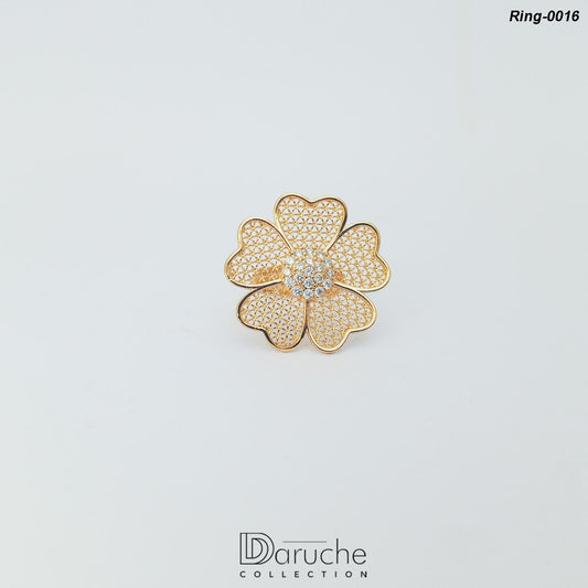 Gold Plated Zircon Stone Flower Ring (Ring-0016)