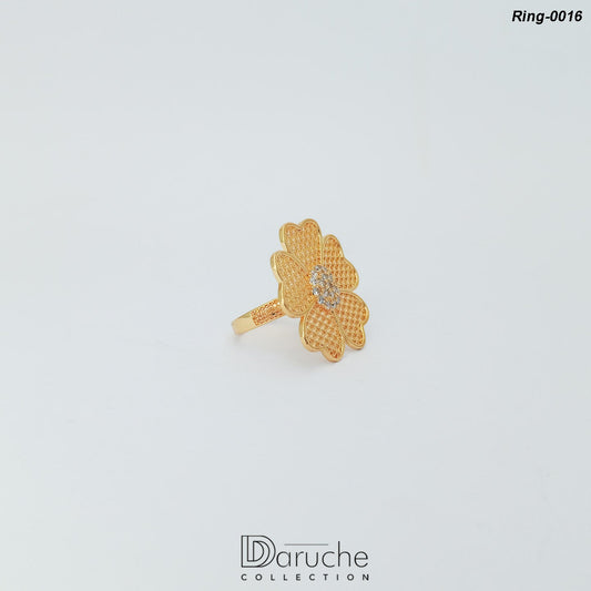 Gold Plated Zircon Stone Flower Ring (Ring-0016)