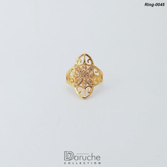 Gold Plated Champagne Cubic Zircon Stone Ring (Ring-0045)