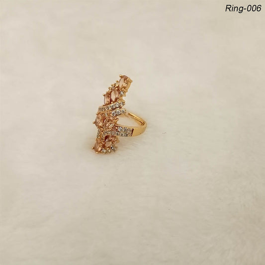 Gold Plated Zircon Stones Adjustable Finger Ring (Ring-006)