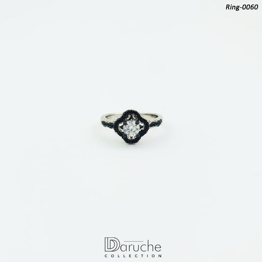 Silver Plated Black & White Cubic Zircon Stone Ring