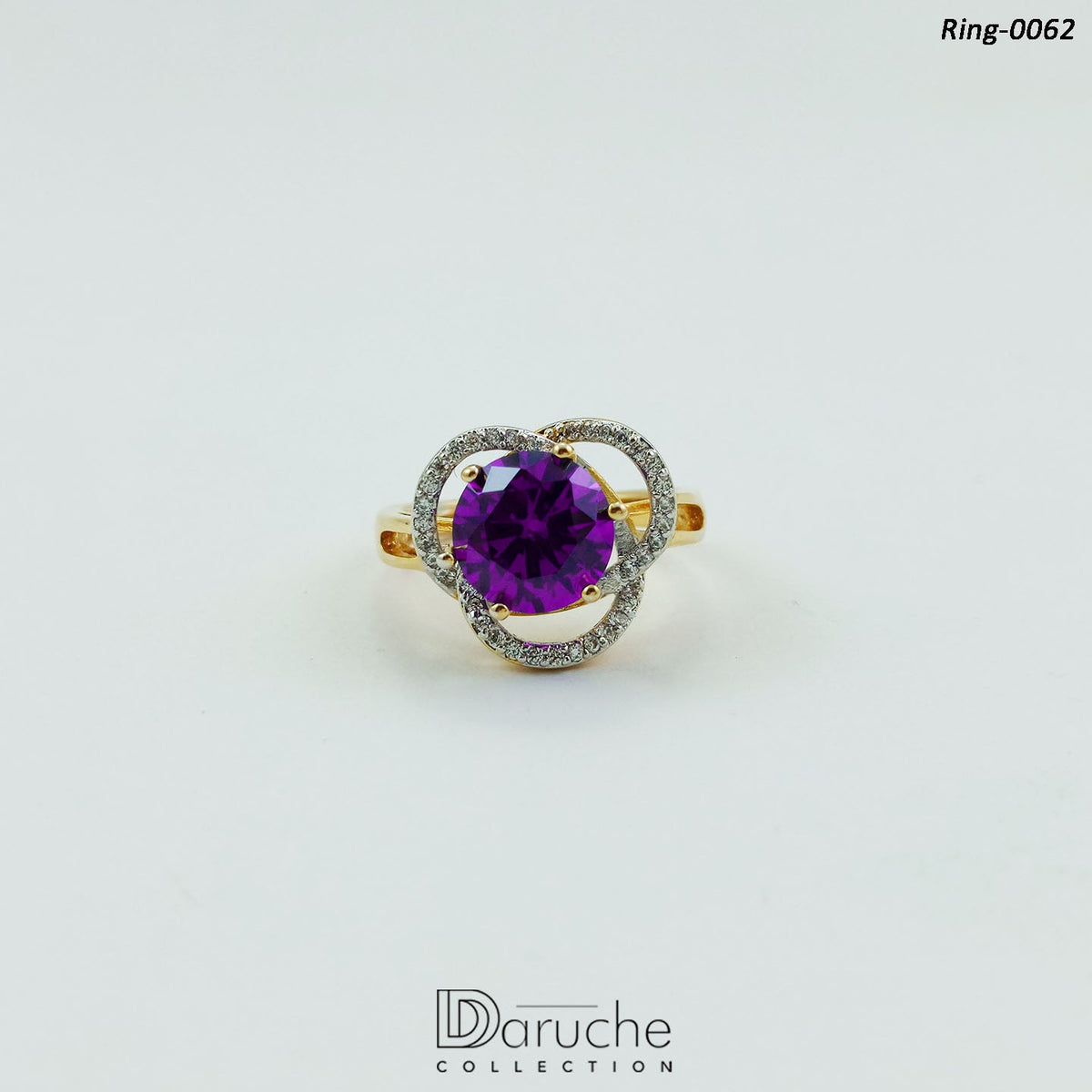 Gold Plated Purple & White Cubic Ring