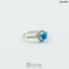 Silver Plated Bright Blue & White Cubic Ring