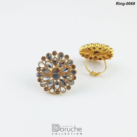 Gold Plated Kundan Stone Adjustable Finger Ring