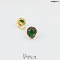 Gold Plated Green Gemstone Adjustable Finger Ring