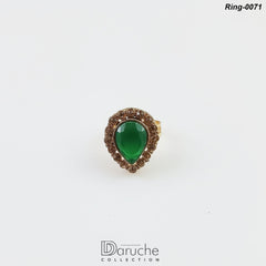 Gold Plated Green Gemstone Adjustable Finger Ring