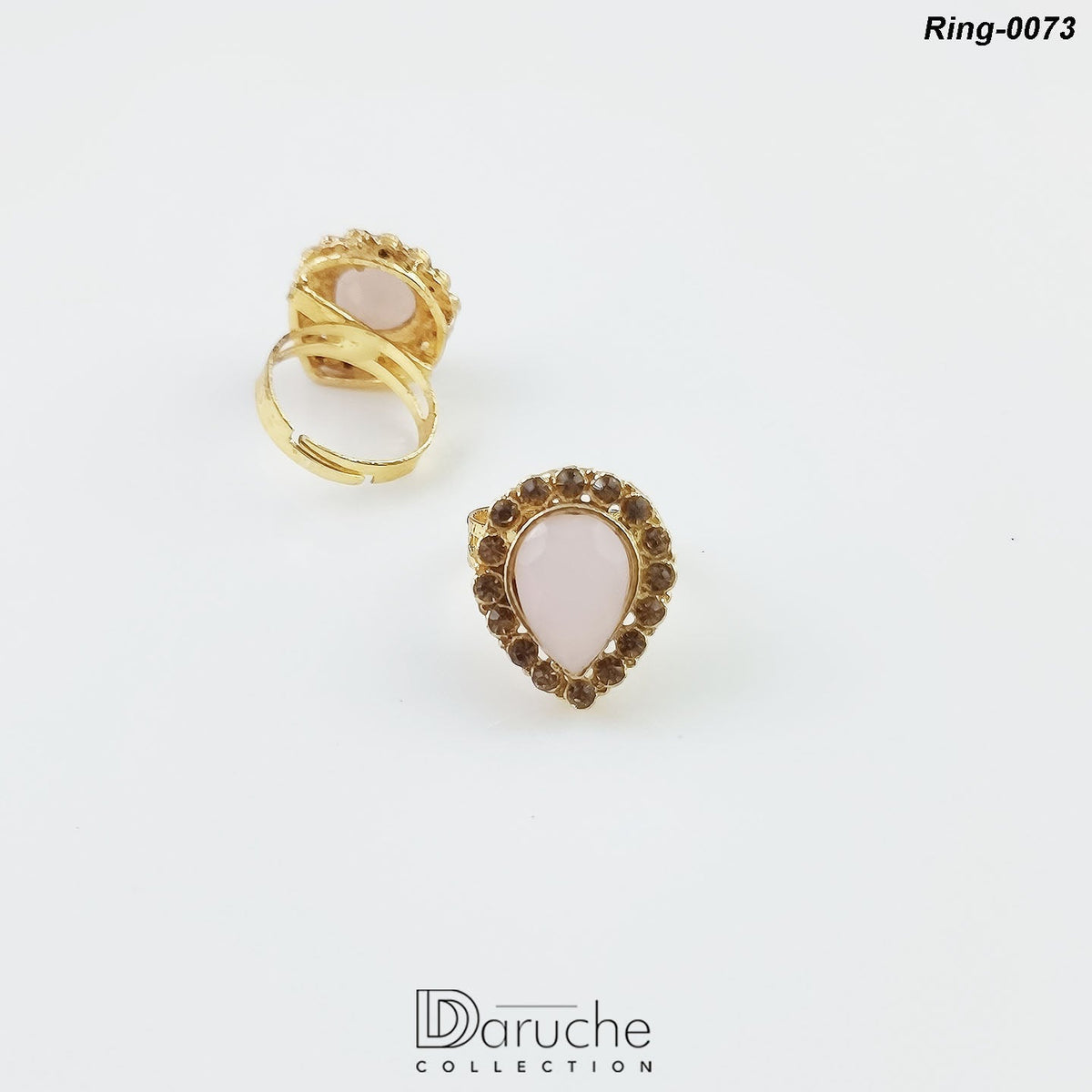 Gold Plated Light Pink Gemstone Adjustable Finger Ring