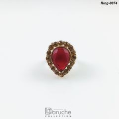 Gold Plated Maroon Gemstone Adjustable Finger Ring