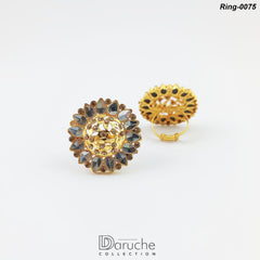 Gold Plated Kundan & Zircon Stone Adjustable Finger Ring