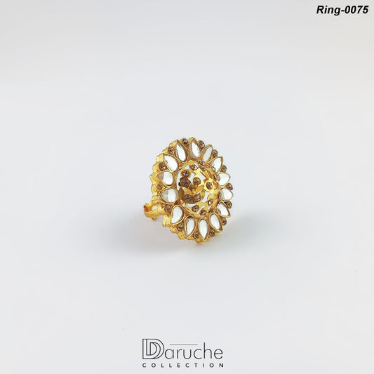 Gold Plated Kundan & Zircon Stone Adjustable Finger Ring