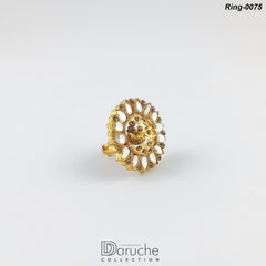 Gold Plated Kundan & Zircon Stone Adjustable Finger Ring