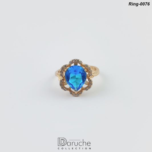 Gold Plated Shocking Blue American Diamond Adjustable Finger Ring