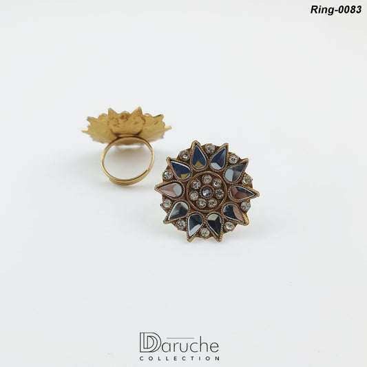 Antique Polish Kundan Stones Adjustable Finger Ring