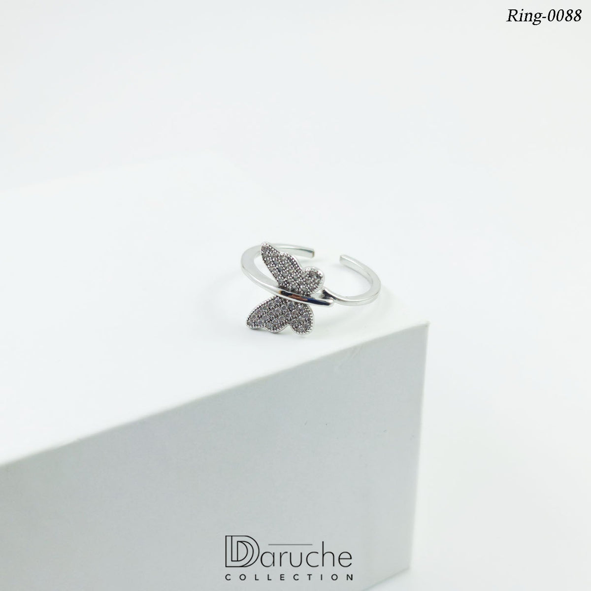 Silver Plated Butterfly Cubic Zircon Stone Adjustable Finger Ring