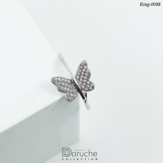 Silver Plated Butterfly Cubic Zircon Stone Adjustable Finger Ring