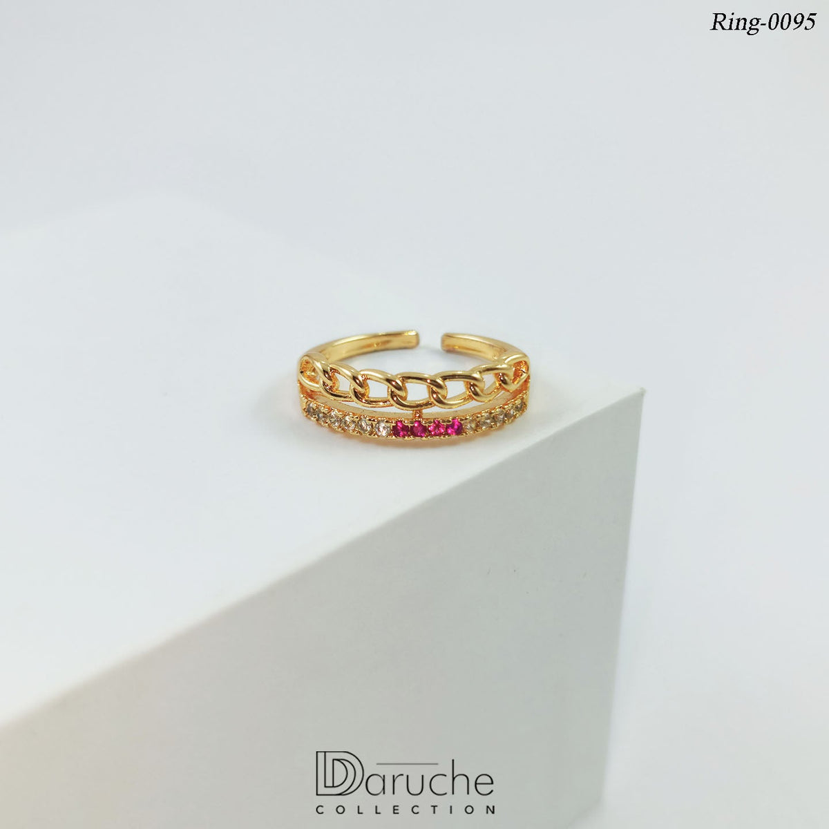 Gold Plated Cubic Zircon Stone Adjustable Finger Ring