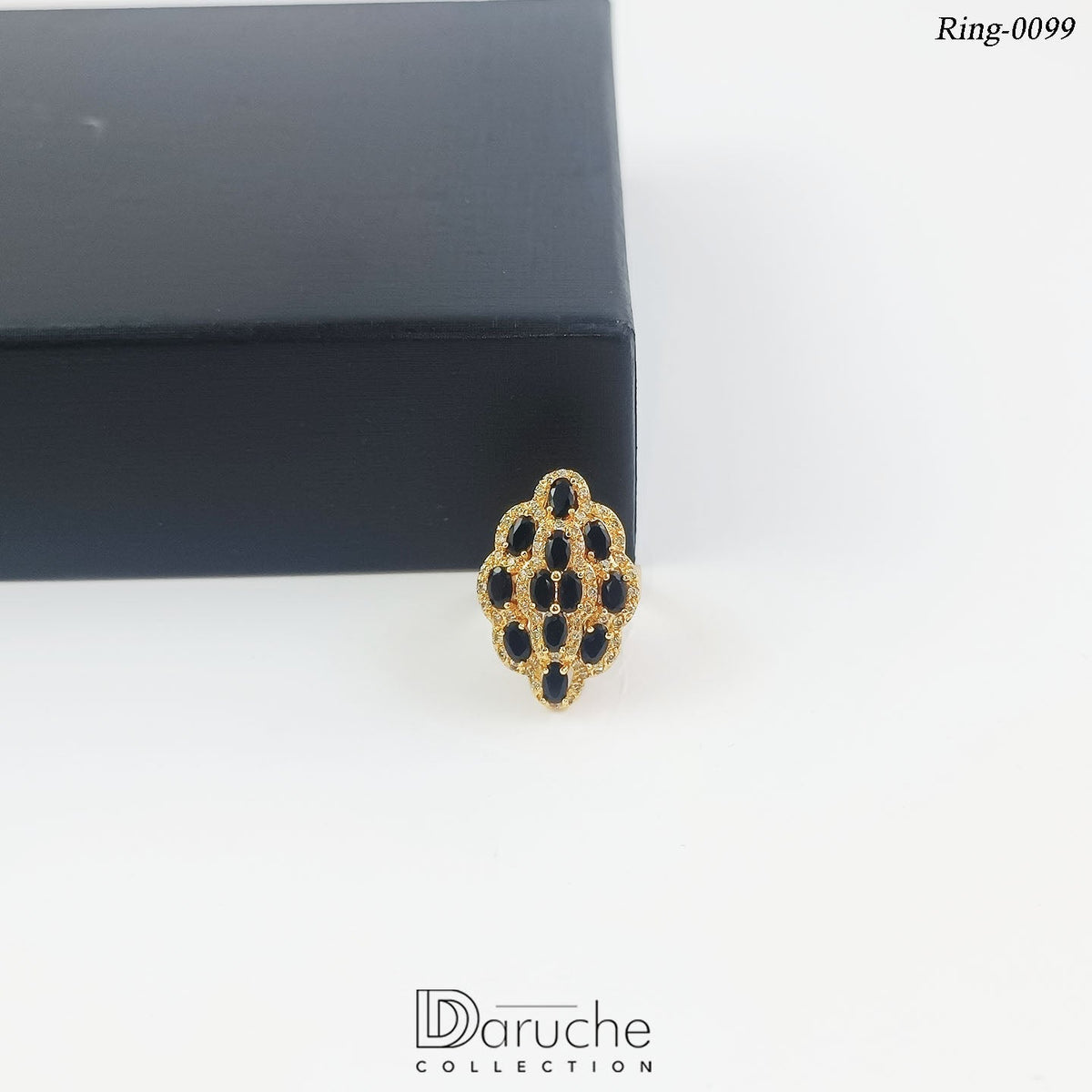 Gold Plated Black Cubic Zircon Stone Adjustable Ring