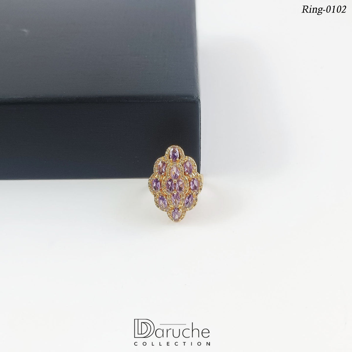 Gold Plated Purple Cubic Zircon Stone Adjustable Ring